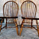 Pair of antique american windsor chairs, turned oak wood, vintage