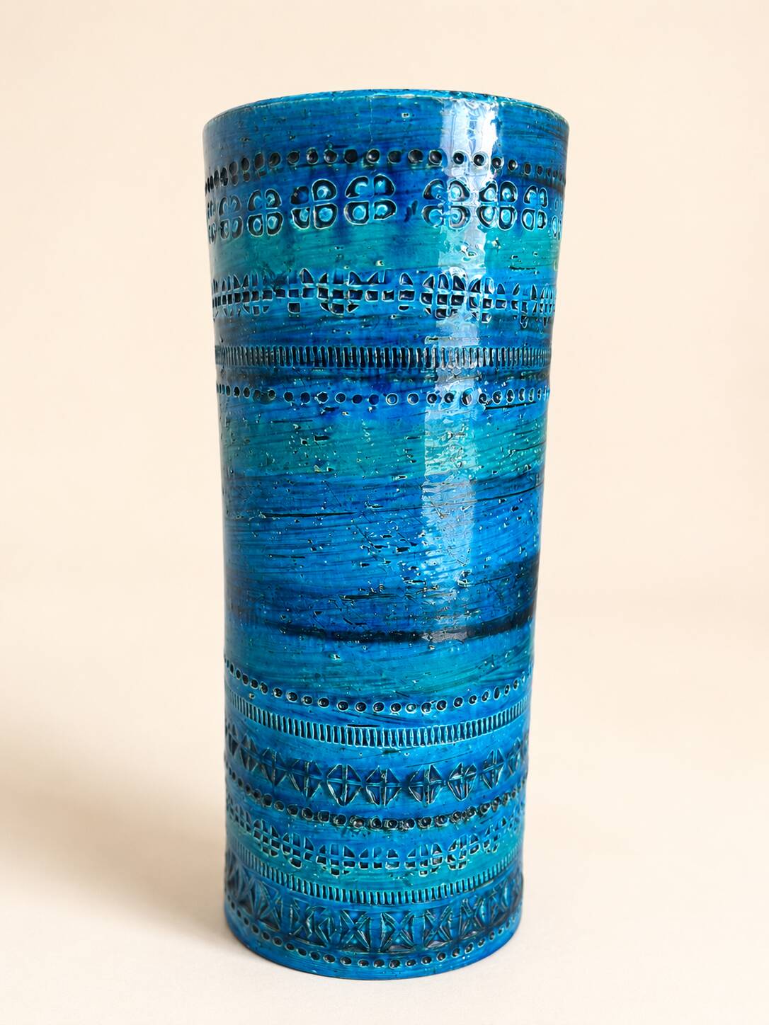 Large Rimini Blue Vintage Vase Italy - Bitossi - Aldo Londi 31 cm