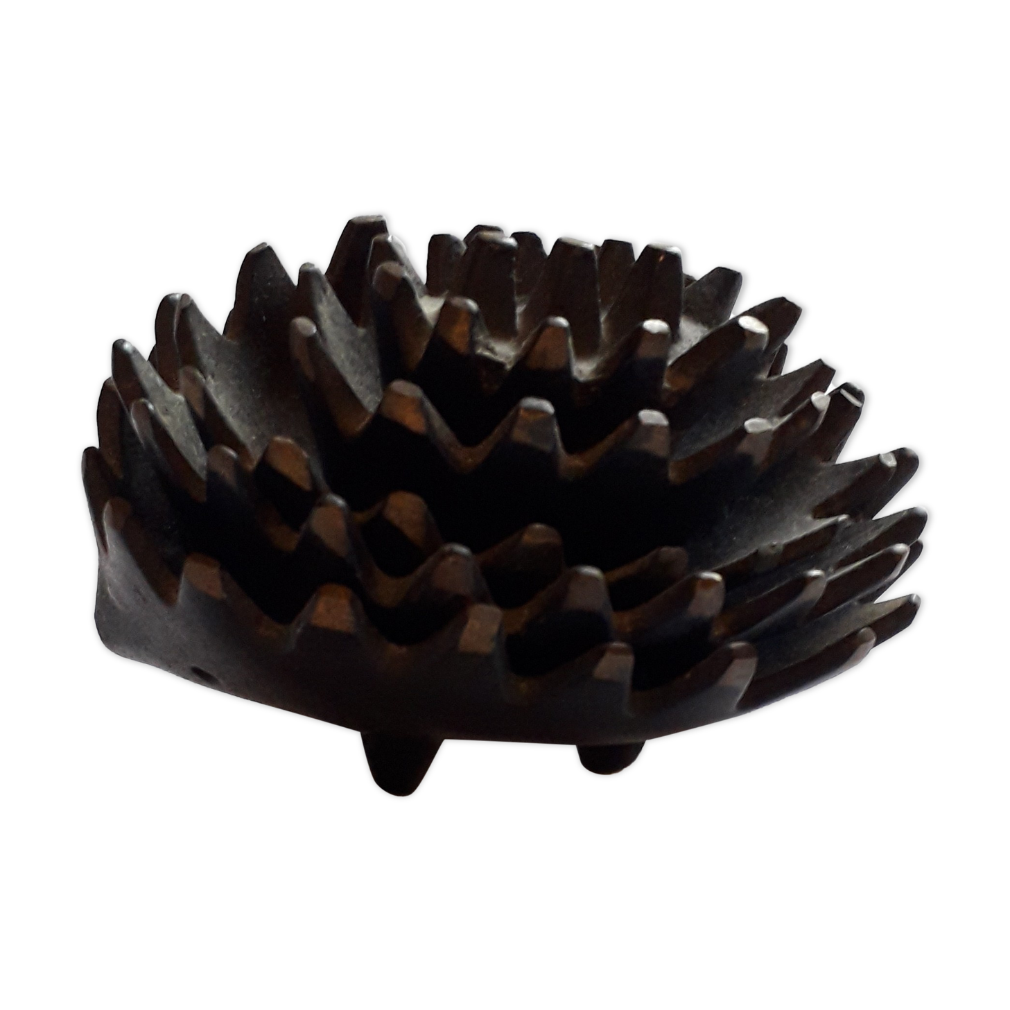 Set of trundle ashtrays in patinated bronze with 5 cups "hedgehog" attributed to Walter Bosse