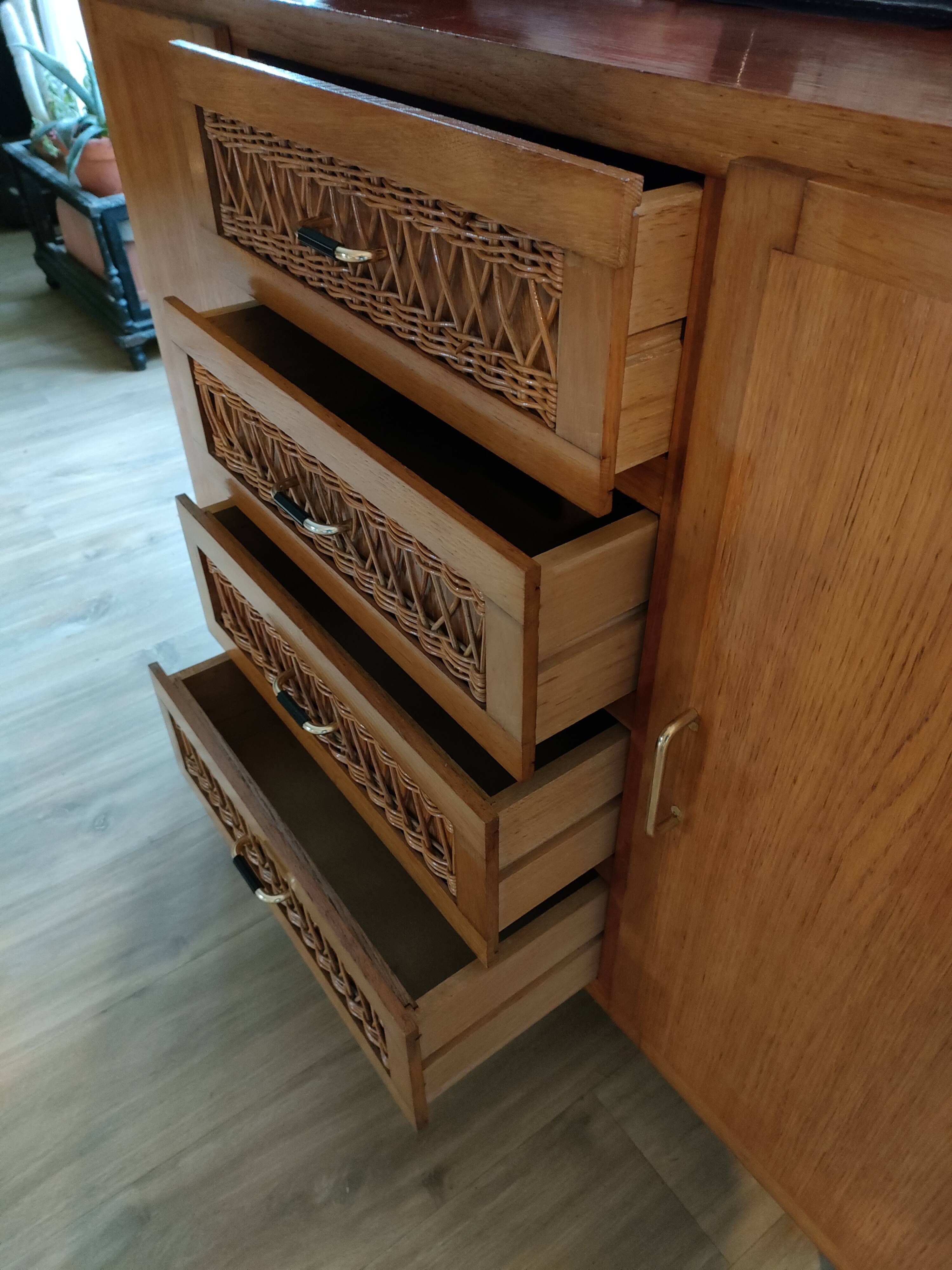Rattan drawer sideboard
