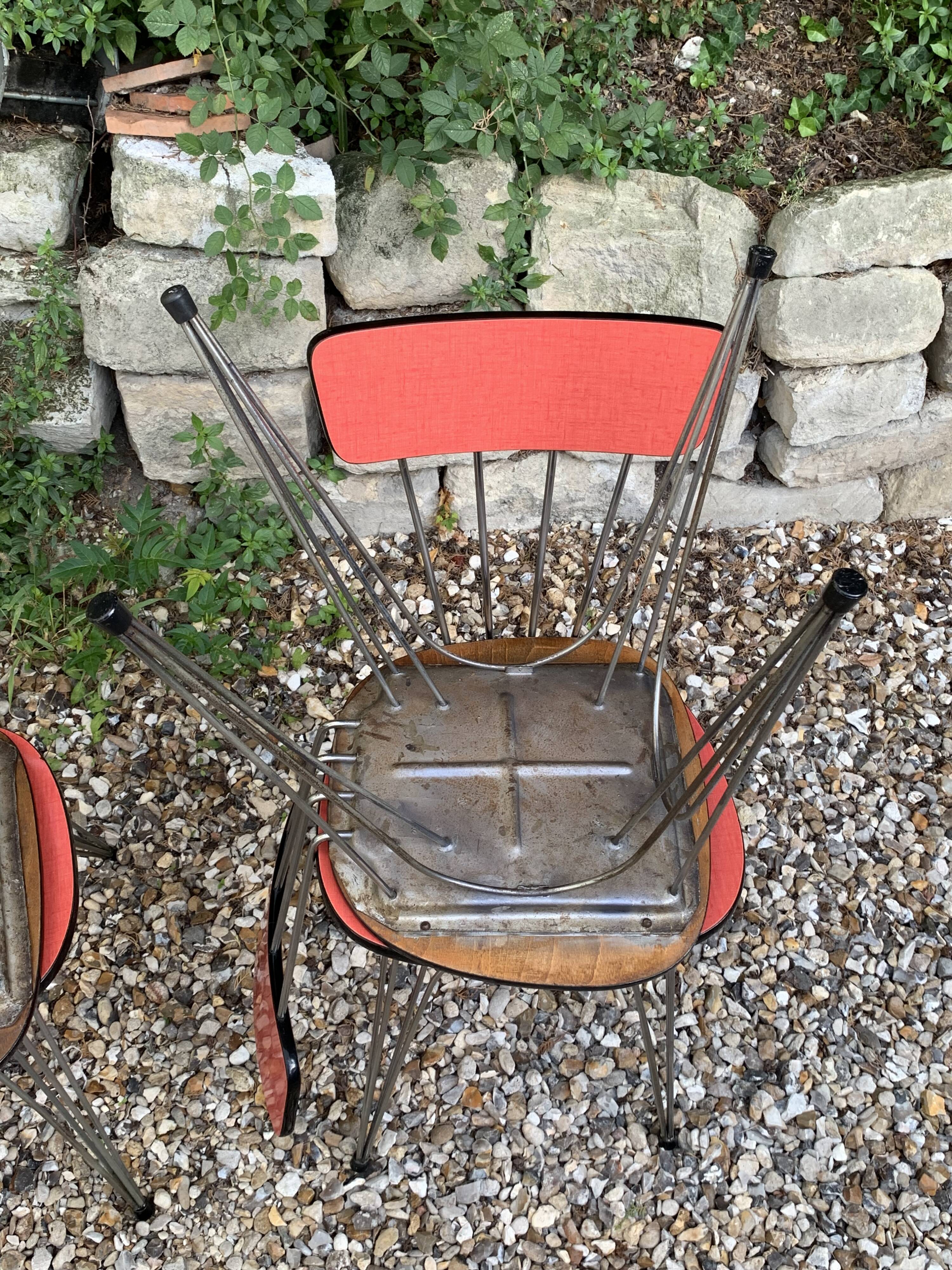 4 red Formica chairs with Eiffel legs, 1950s