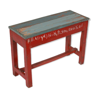 Banc tabouret patine polychrome d'origine vieux teck inde