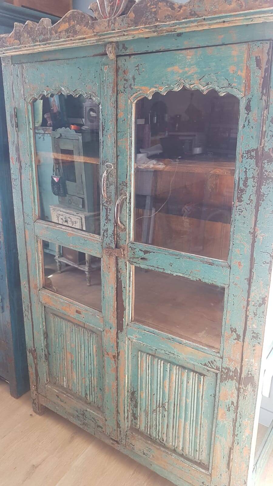 Turquoise glazed lotus furniture in Indian teak and art deco