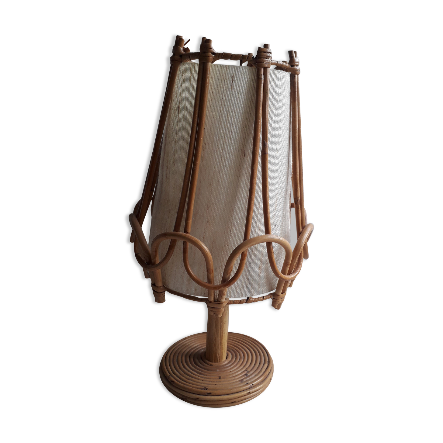 Vintage rattan lamp by Louis Sognot