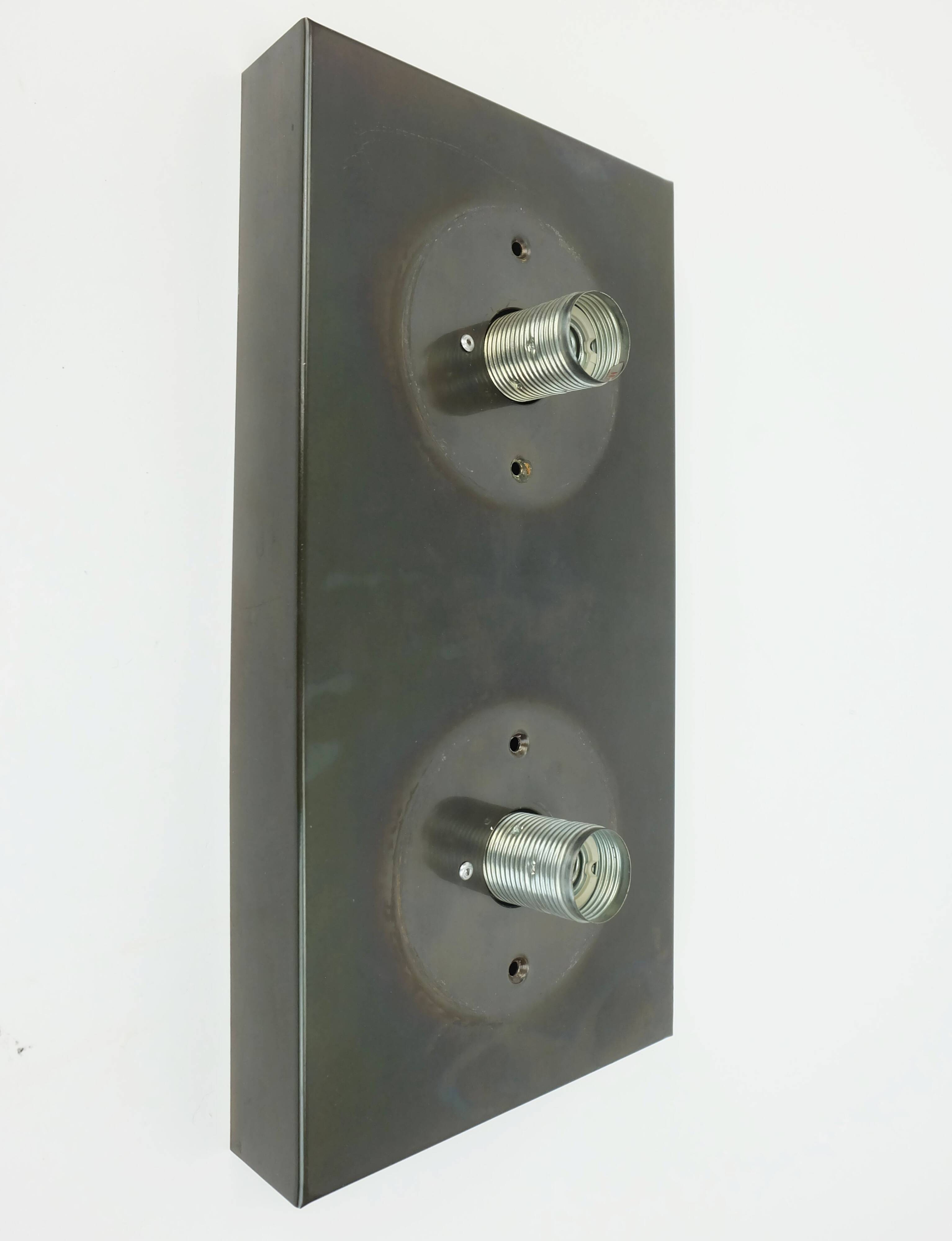 1960s 70s space age sconce by cosack-leuchten 2 thick glass shades and meta