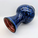 Large Baluster Vase in Safi Ceramic - Blue Black Geometric Design - Morocco