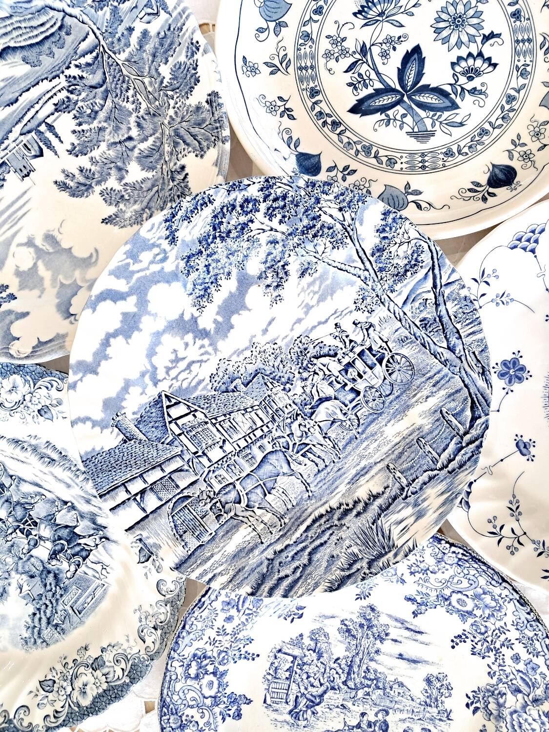 Mismatched antique dinner plates