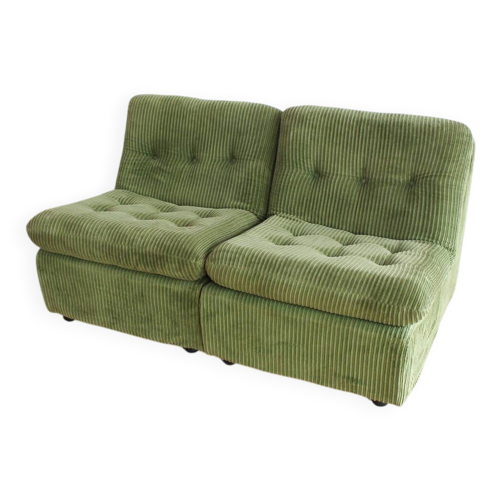 Modular vintage sofa with green cord upholstery