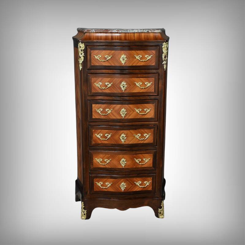 Rosewood and rosewood marquetry chest of drawers, Louis XV style – 2nd half of the 19th century.