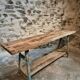 Industrial kitchen island / console table with a cast iron base – France, mid-20th century