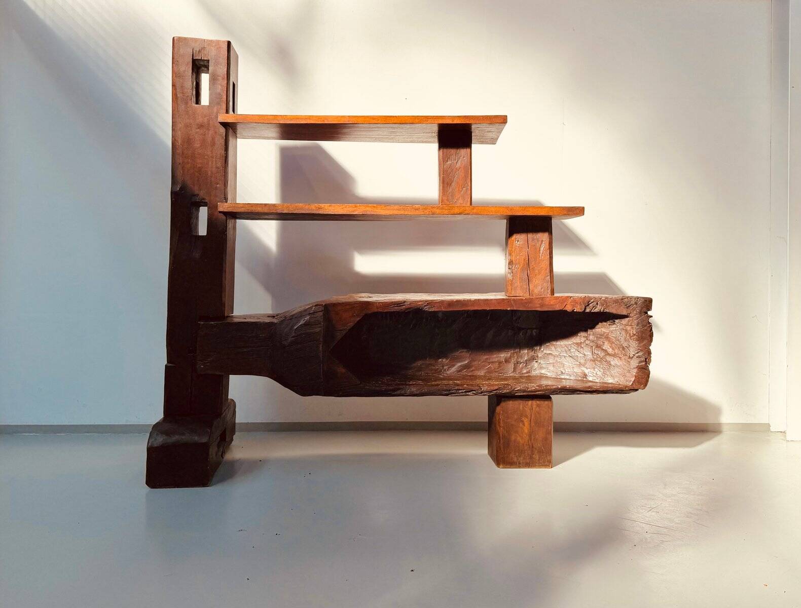 Vintage Brazilian folk art handmade wall cabinet in Cumaru wood, 1960s