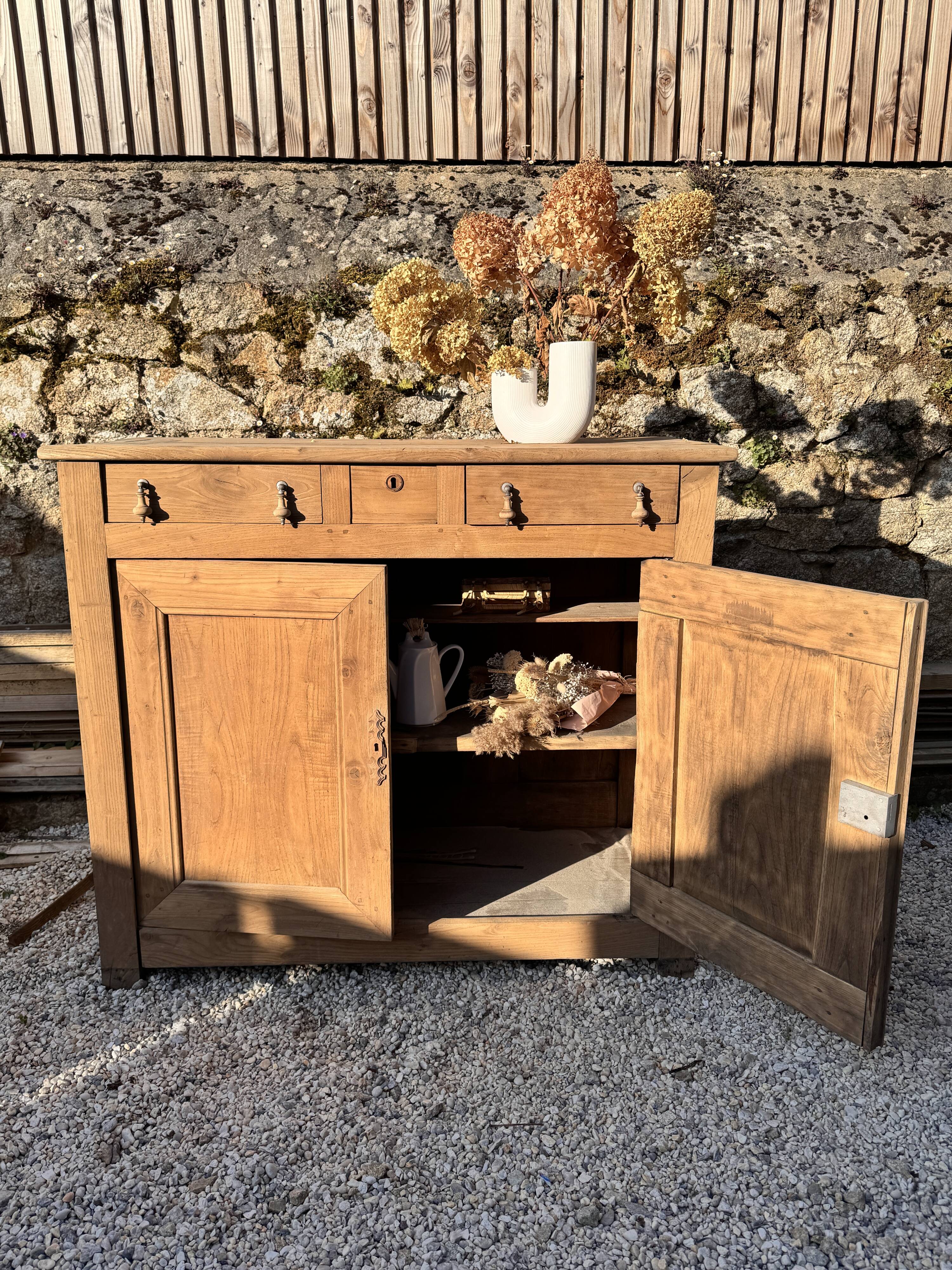 rustic wooden farm buffet sandblasted