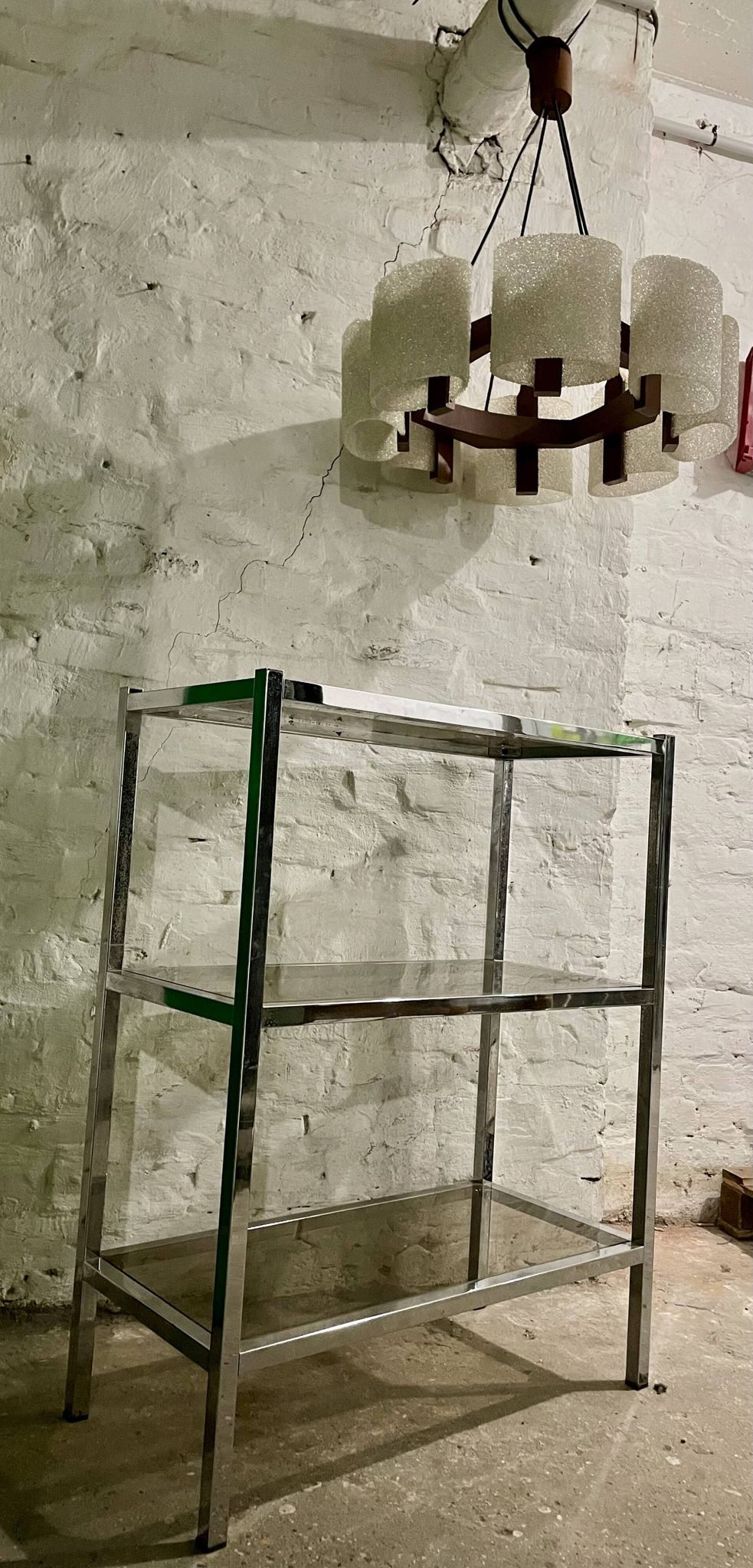 High chrome shelf with 3 smoked glass shelves Roche Bobois
