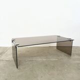 Table basse minimaliste 70s – verre bronze & alu