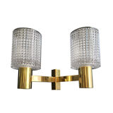Double Scandinavian wall lamp in solid brass and crystal, Carl Fagerlund 1960