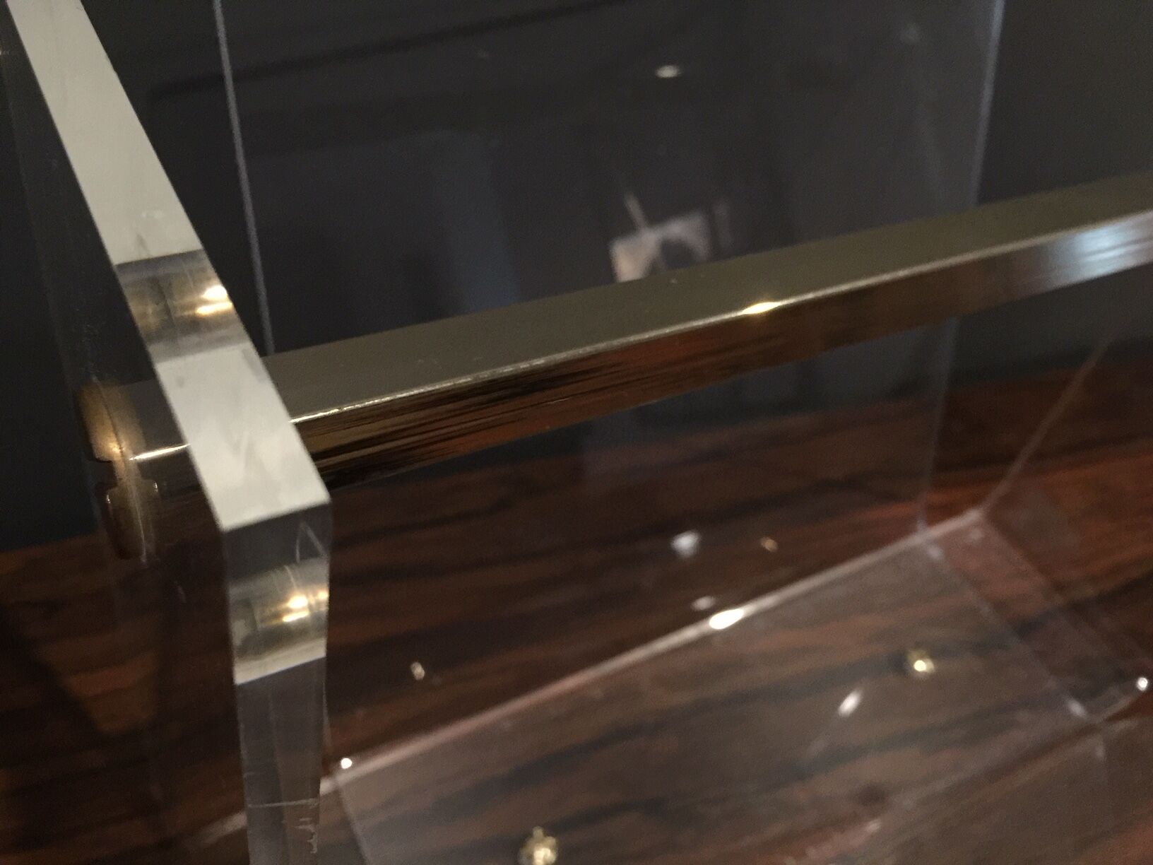 Magazine rack perspex and brass 1970s