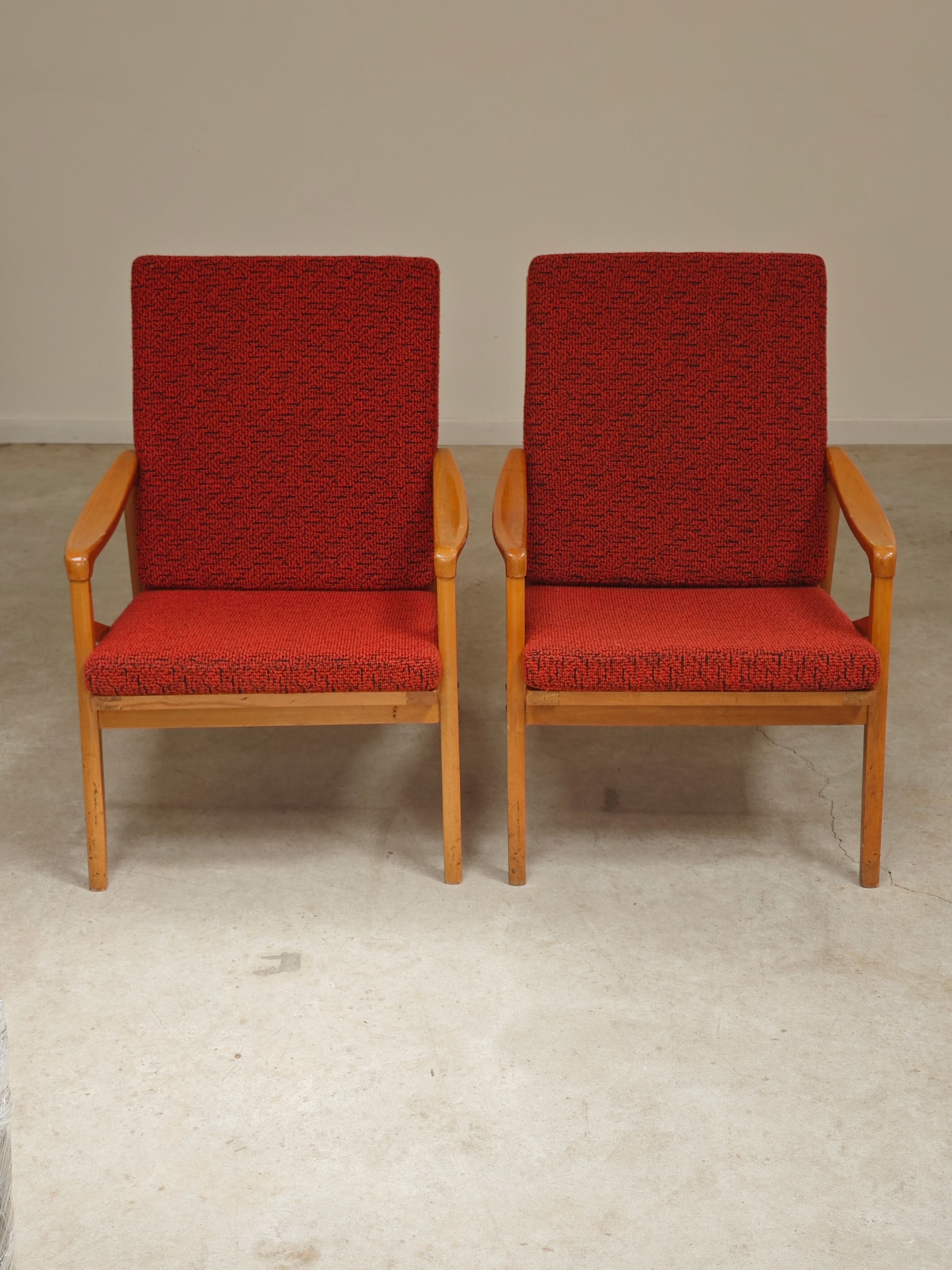Pair of Jiri Jiroutek red armchairs by Intérier Praha