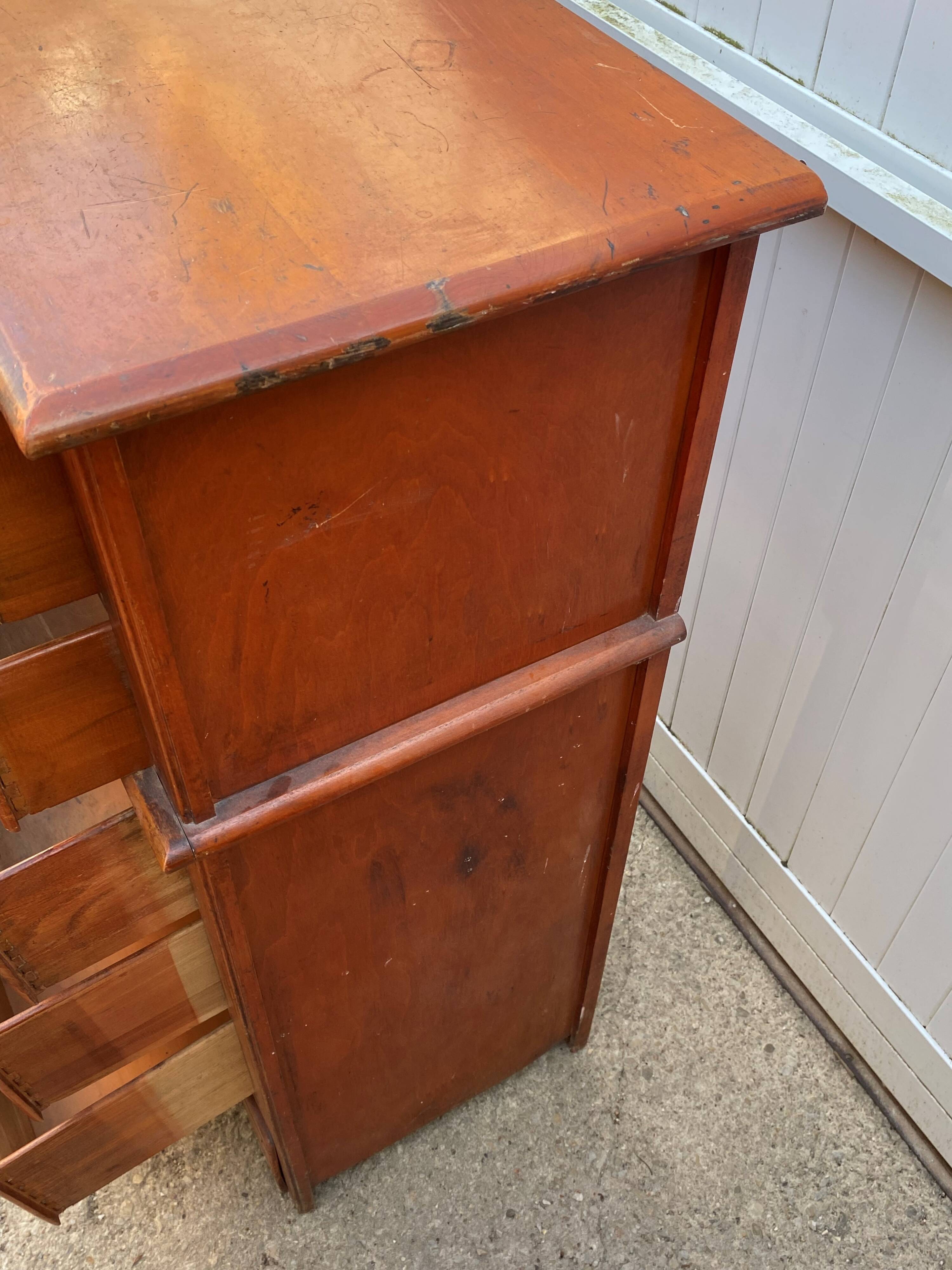 Meuble de métier de rangement commode haute en bois blanc 1950