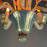 Venetian chandelier, in blue and red Murano glass, five light arms, circa 1950