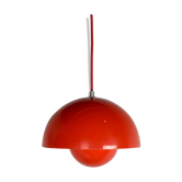 Red flowerpot hanging lamp by Verner Panton