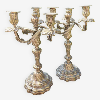 Pair of three-burner table end candle holders
