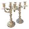 Pair of three-burner table end candle holders