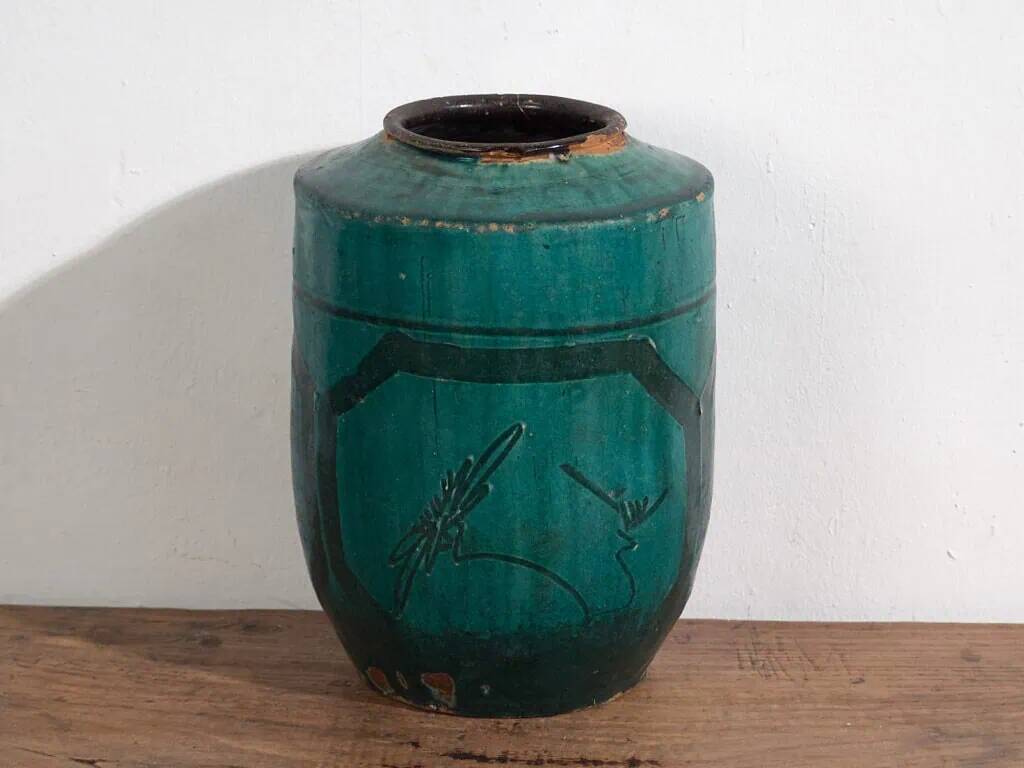 Antique green glazed ceramic vase (circa 1820) #35