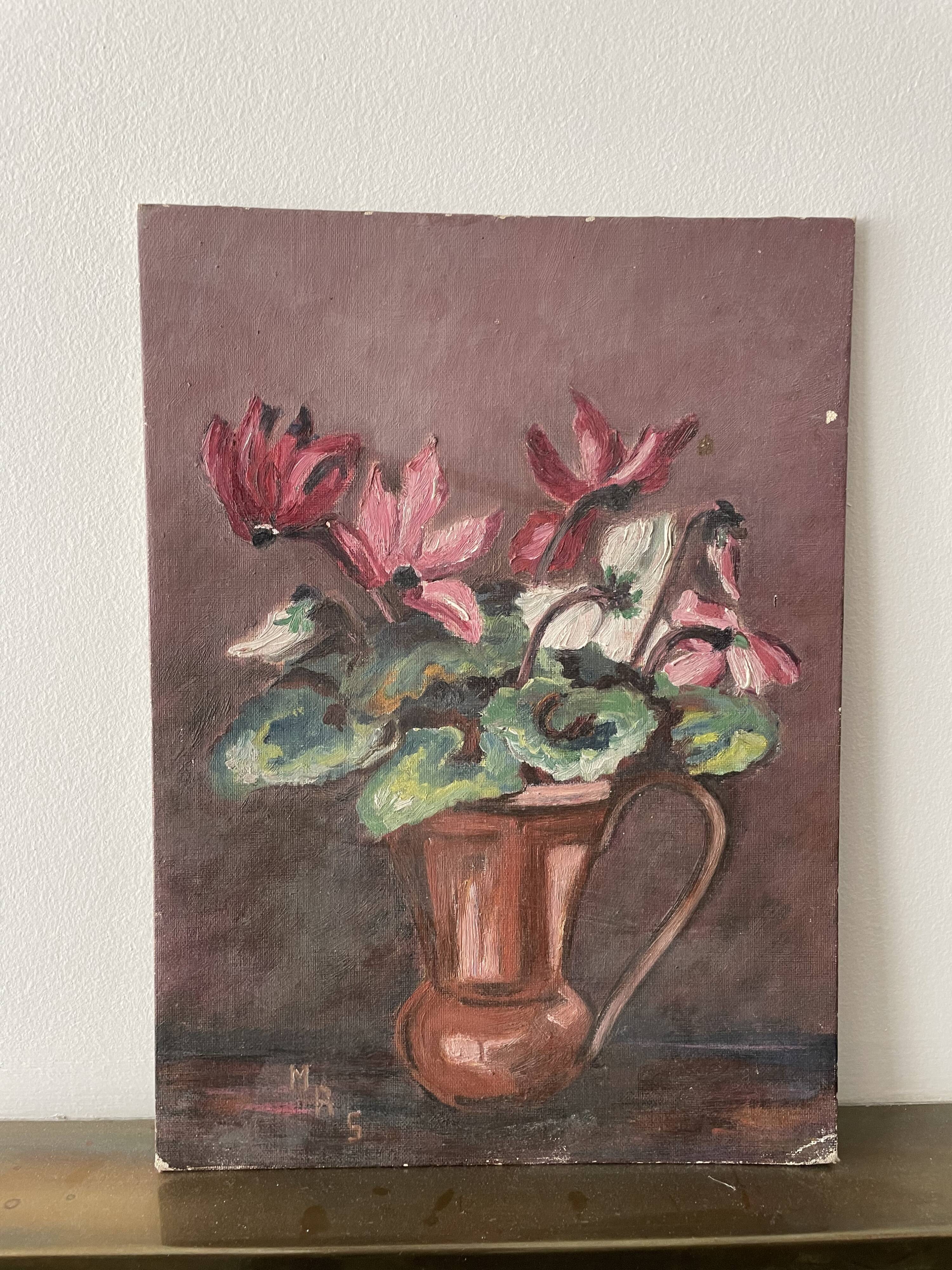 Ancient painting - Bouquet of cyclamens