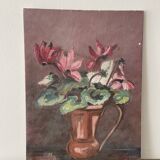 Tableau ancien - bouquet de cyclamens