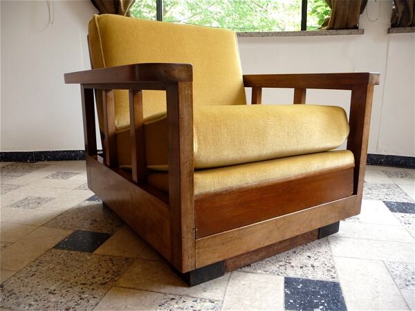 Fauteuils en velours et noyer de style Art Déco en forme de cube, Allemagne, années 1920, ensemble de 2.