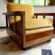 Antique Art Deco cubic-shaped armchairs in walnut and velvet, Germany, 1920s, set of 2