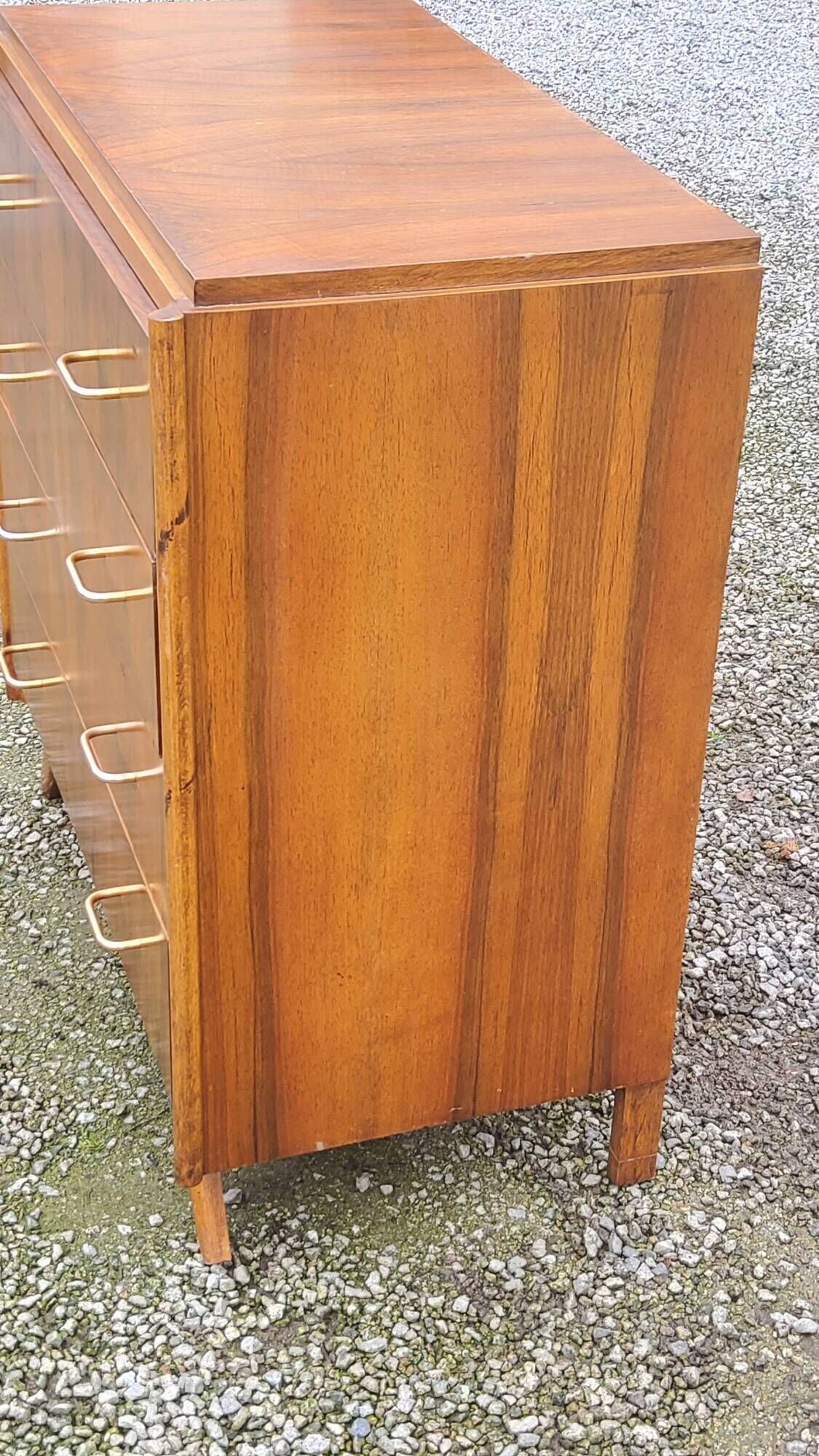 Vintage chest of drawers in walnut compass legs 4 drawers from the 1950s