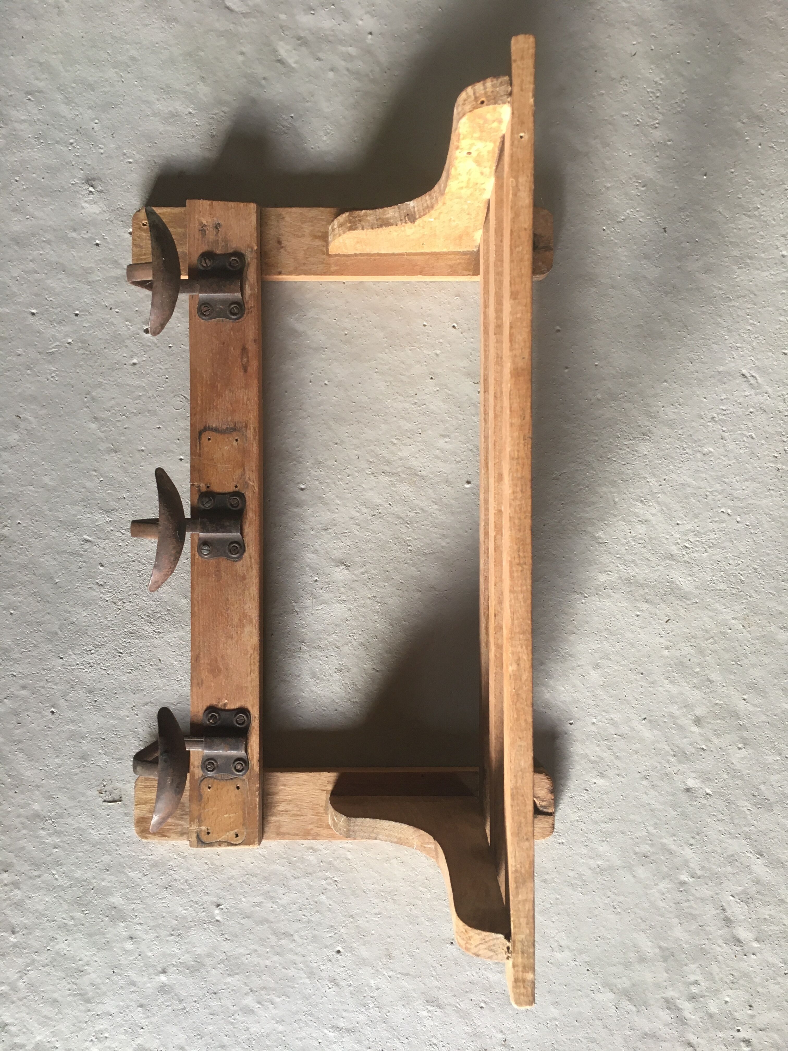 Wood shelf and metal hooks