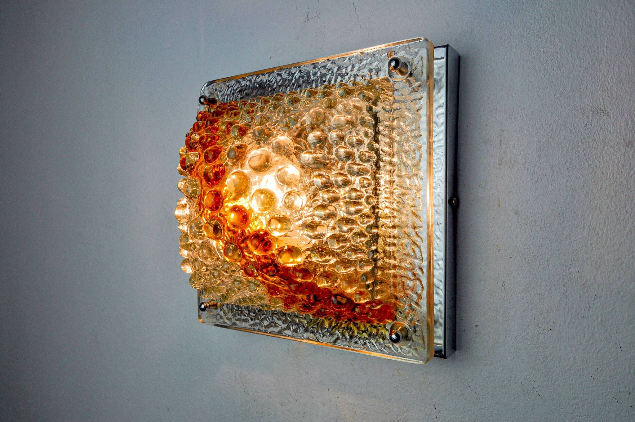 Murano Mazzega orange wall light, ice cube effect, Italy, 1970