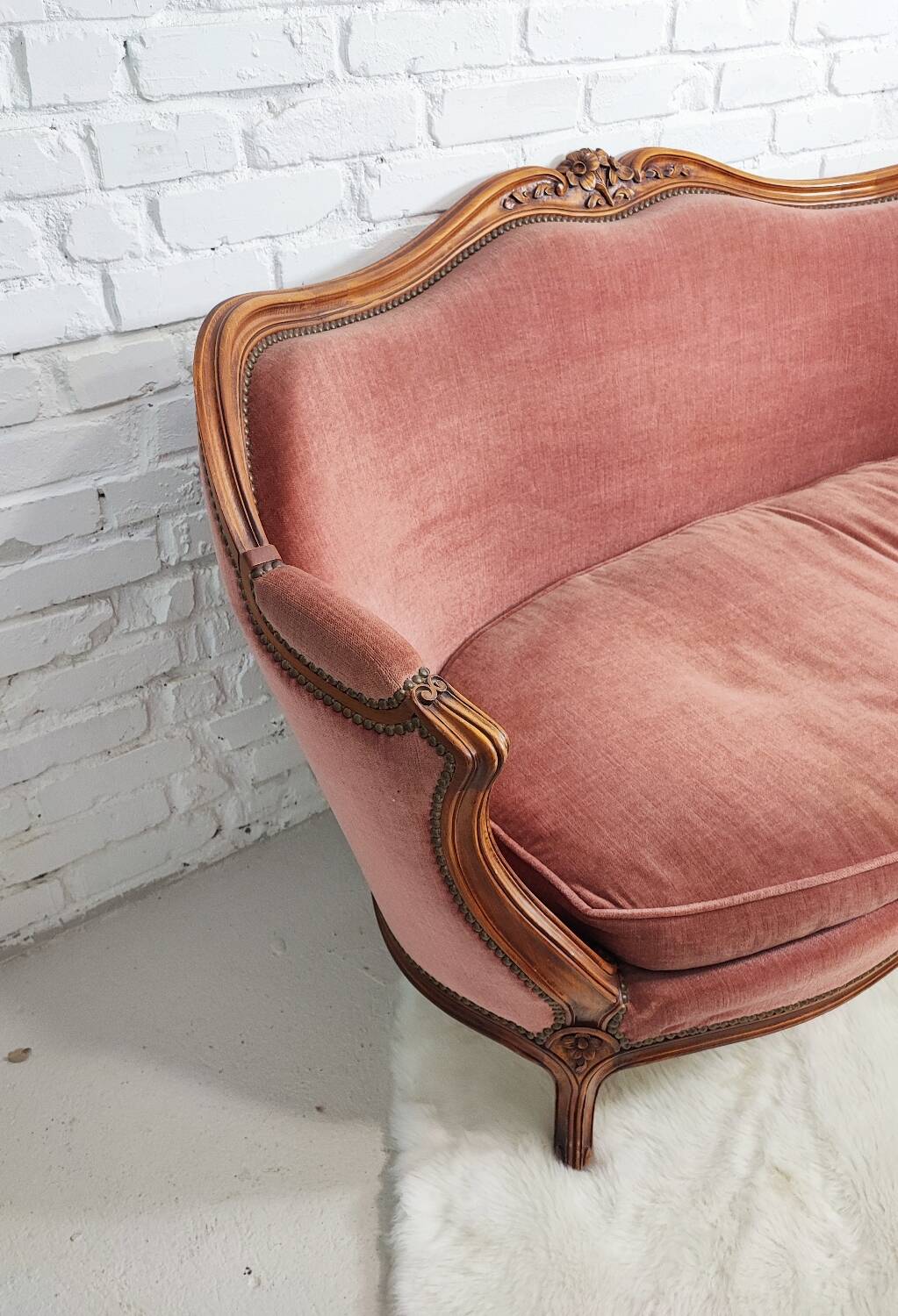 Pink velvet bench