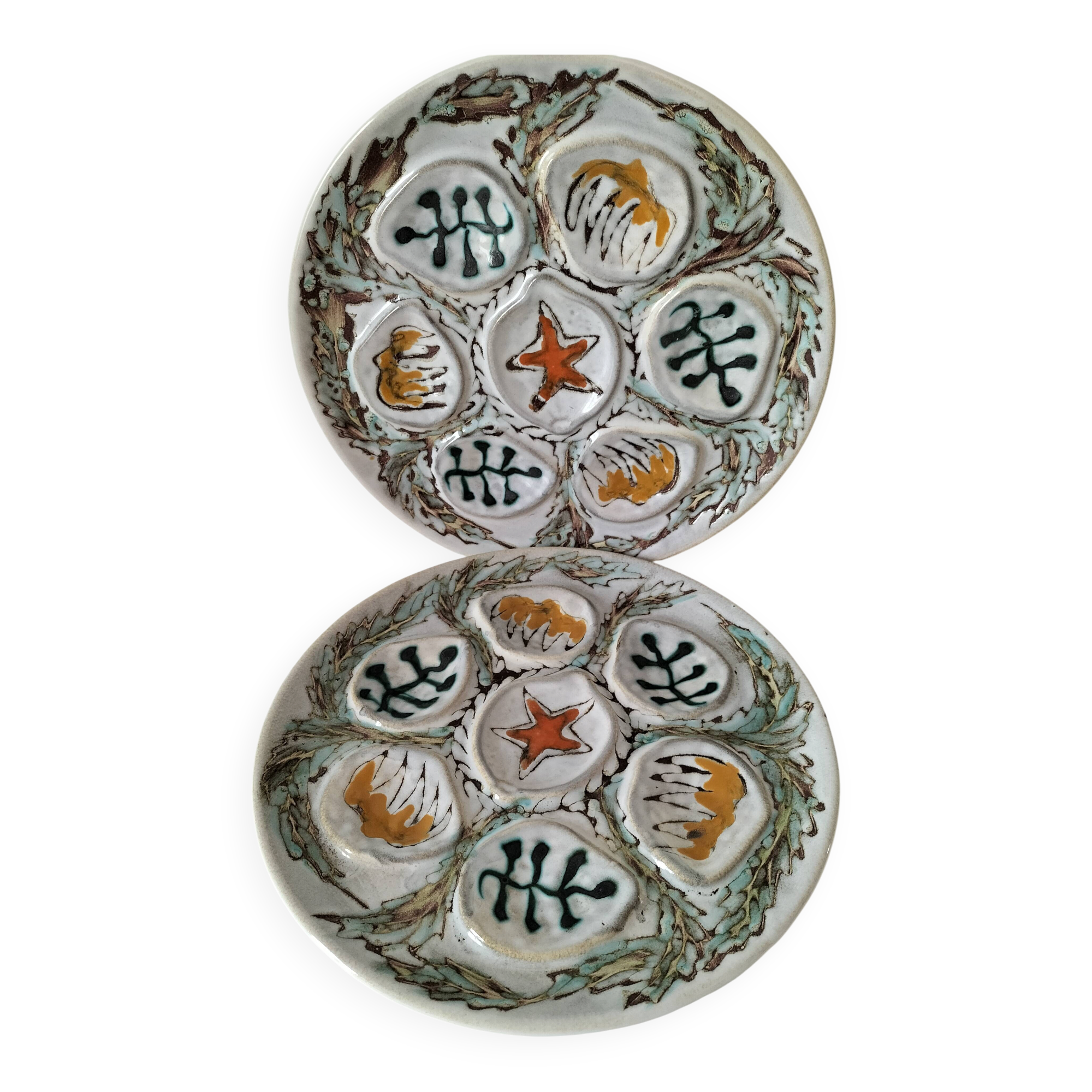 Set of oyster plates MBFA Pornic model Penerff, 1960s-70s.