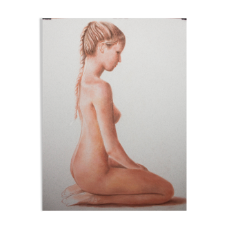 Original painting of a female nude hand painted in pastel. Pastel drawing.