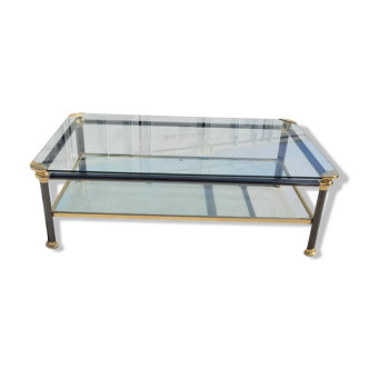 Vintage glass and brass coffee table 70s - 80s Italian design