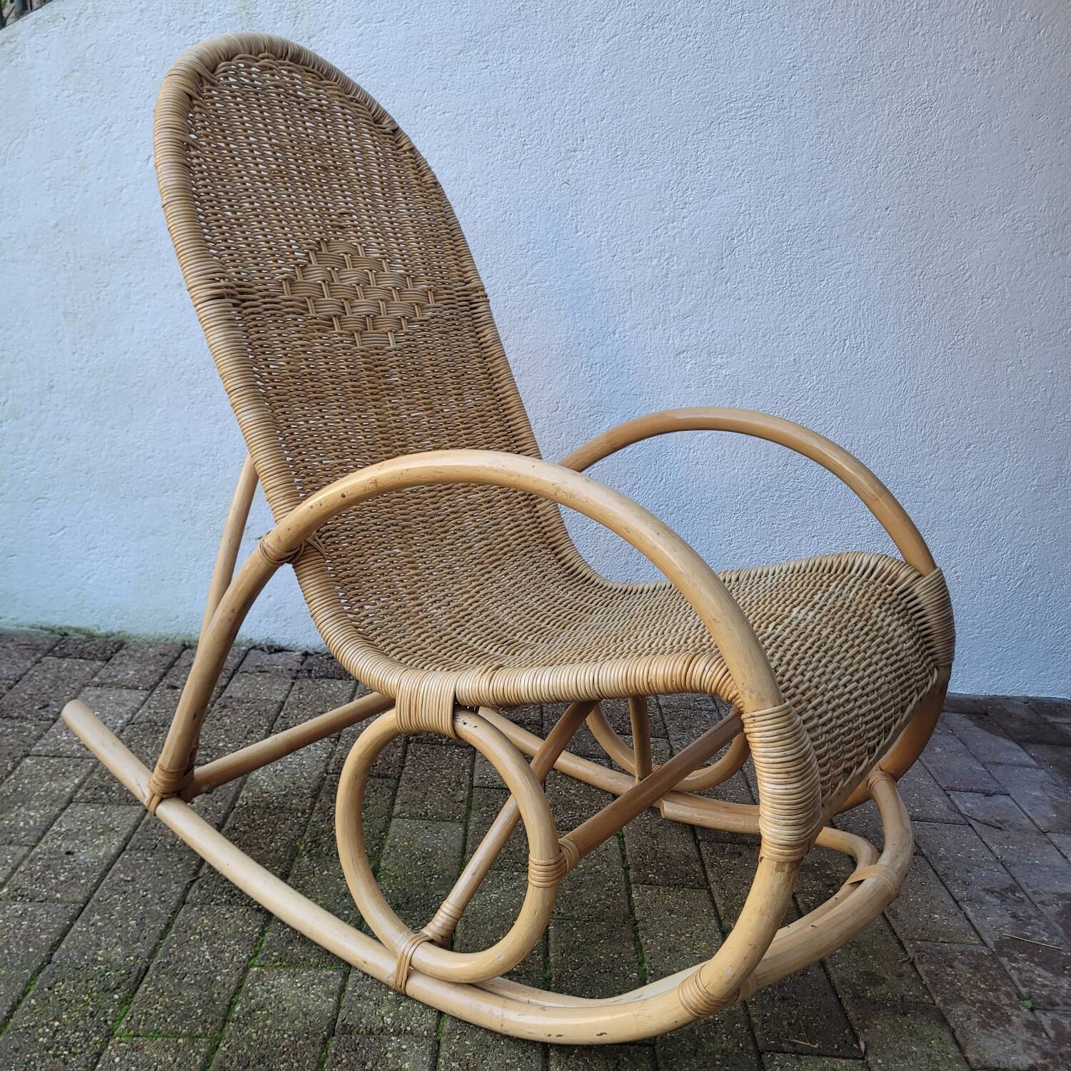 Rattan and bamboo rocking chair — Vintage bohemian style, 1970s