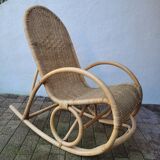 Rattan and bamboo rocking chair — Vintage bohemian style, 1970s