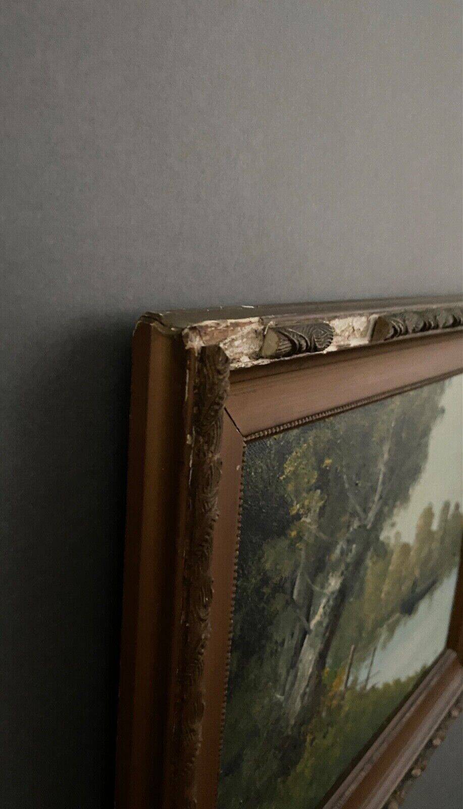 Huile sur toile Pierre Louis Léger Vauthier paysage barque