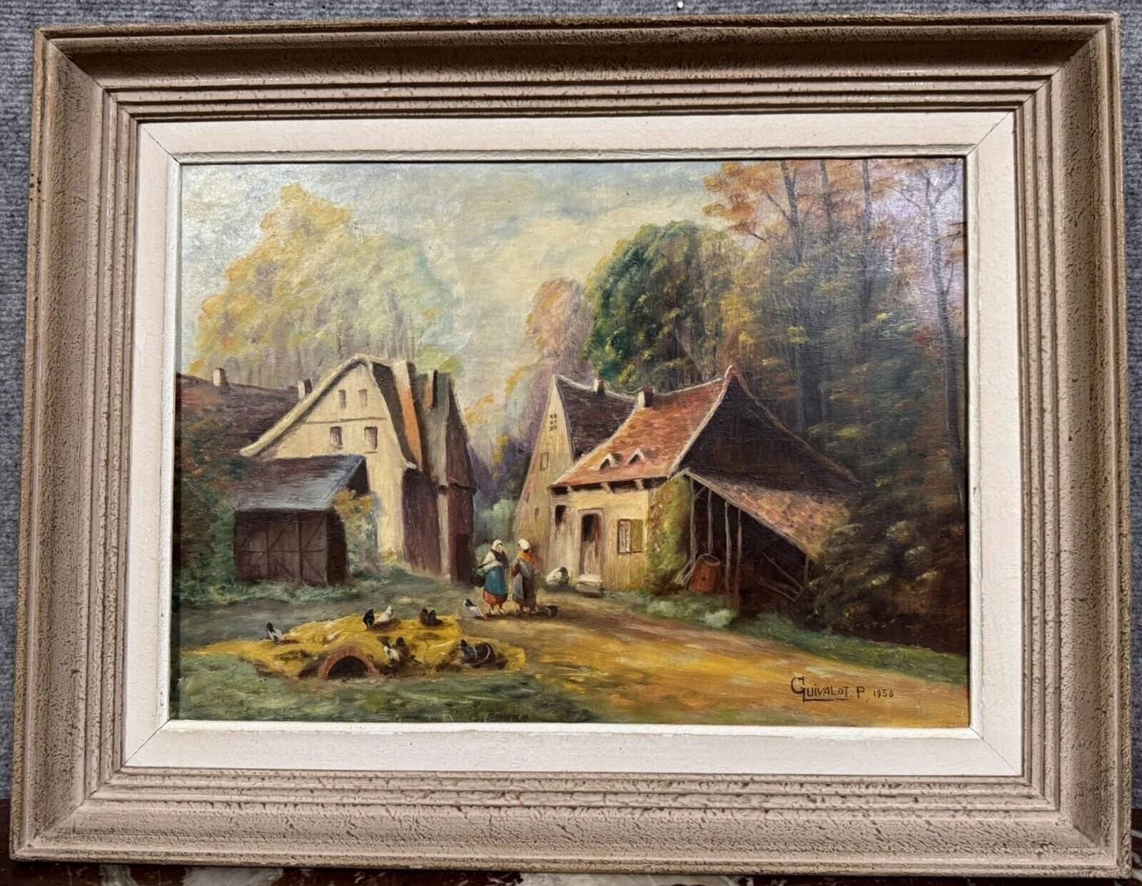 P. Guivalot: Oil painting on canvas, lively rural landscape, signed and dated 1956