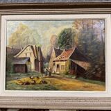 P. Guivalot: Oil painting on canvas, lively rural landscape, signed and dated 1956
