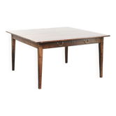 Old square oak dining table from the mid-20th century with 2 drawers