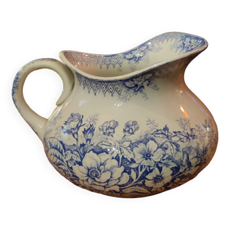 Old pitcher with blue floral decoration Hamage Nord