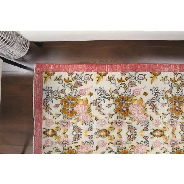 Vintage Turkish Oushak Handmade Wool Cotton Beige Area Rug 103x207