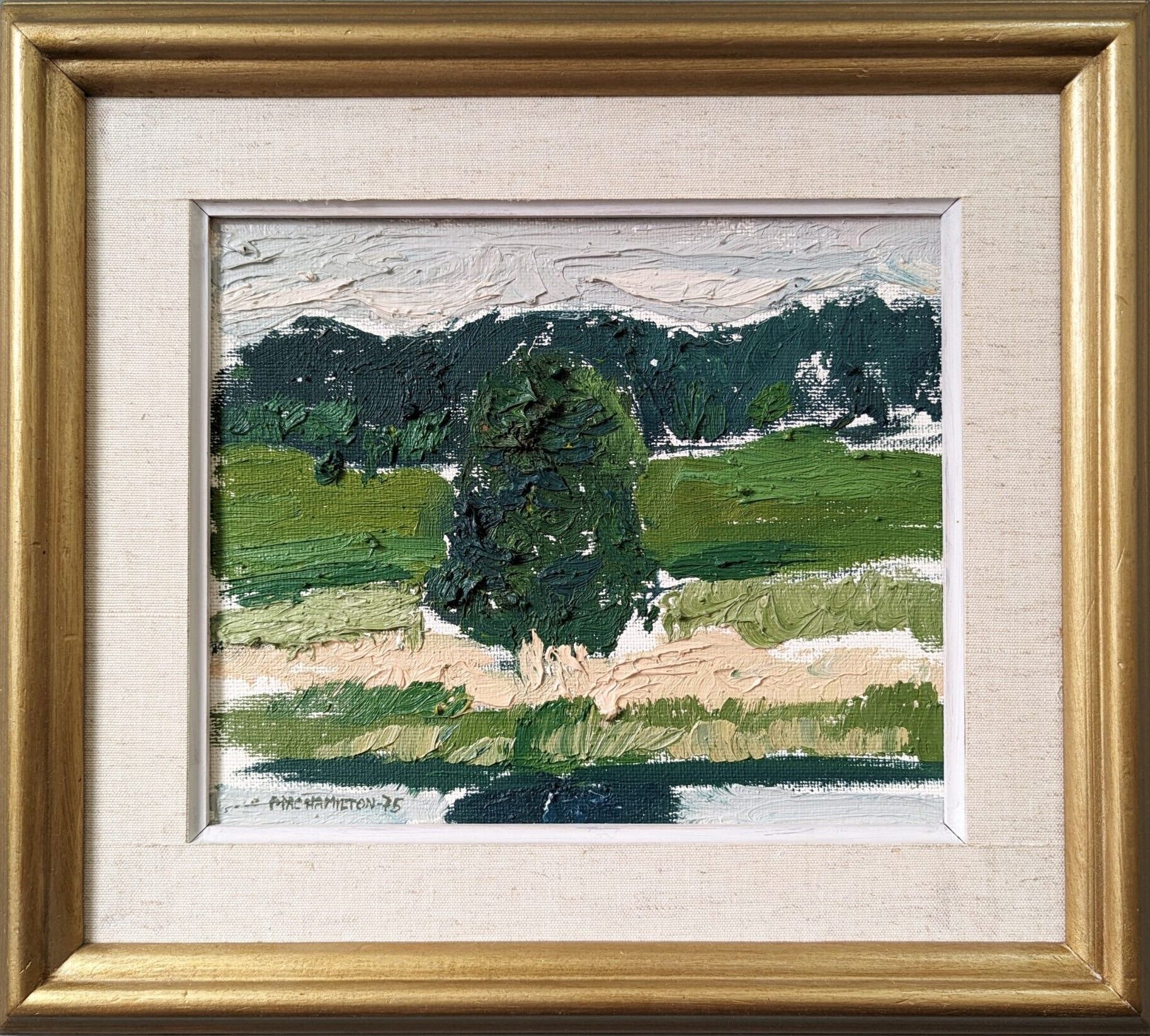 Mid-Century Modern "Green Grove", Vintage Swedish Landscape Oil Painting, Framed