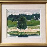 Mid-Century Modern "Green Grove", Vintage Swedish Landscape Oil Painting, Framed