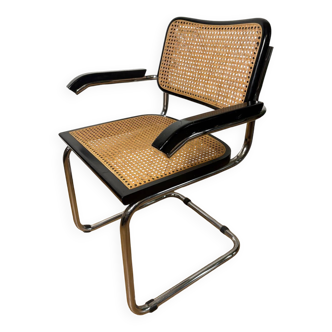 Marcel Breuer armchair, Cesca B64, black and cane, 1960 Italy.