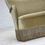1960s, Danish 2-seater sofa, green furniture velour, beech wood legs.